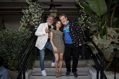 Henk Rogers (l) is seen with Tetris® creator Alexey Pajitnov (r), with whom he founded The Tetris Company, as well as the company's CEO, Maya Rogers, on the first World Tetris Day, June 6, 2024.