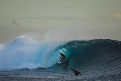 On August 18, 2025, Red Bull athlete Griffin Colapinto rips through an epic barrel at Cloudbreak, Fiji, showcasing his dynamic surfing style on one of the world's legendary breaks