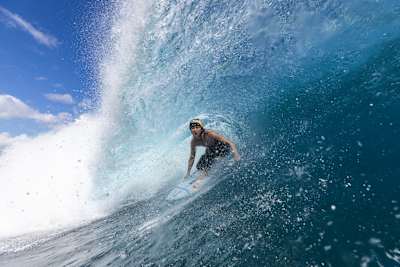 Molly Picklum seen during filimg of Big-Wave Surfing Teahupo’o, Tahiti.