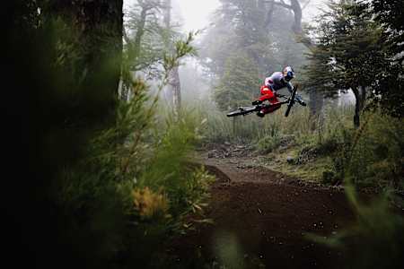ビジャリカ火山付近の霧深い森を走り抜けるバーンズ
