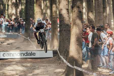 Nino Schurter as seen riding at the 2022 Mercedes-Benz UCI XCO MTB World Cup race in Nové Město.