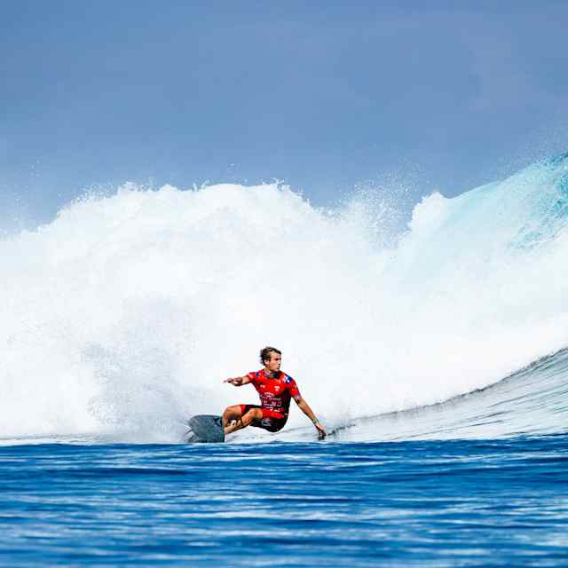 Jack Robinson of Australia surfs in Heat 3 of the Round of 16 at the Corona Fiji Pro on August 23, 2024 at Cloudbreak, Fiji. 