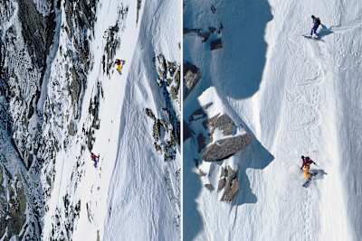 Abfahrt auf der steilen Südwand der Aiguille du Moine