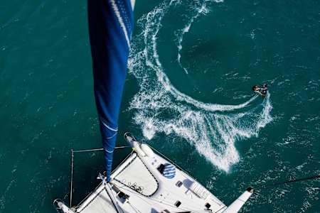 Brett Wright craves a turn whilst kite surfing off the coast of Eagle Island on the Great Barrier Reef.