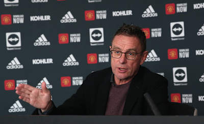 Dočasný tréner Manchestru United Ralf Rangnick počas tlačovej konferencie v tréningovom centre Red Devils v manchesterskom Carringtone 10.decembra 2021.