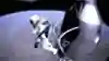 An image of Felix Baumgartner stepping off the capsule during Red Bull Stratos.