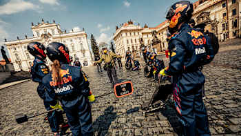 The Red Bull Racing crew film behind the scenes of From Castle to Castle.