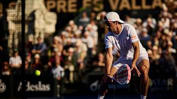Juan Lebron performs during the quarter finals of the Oysho Valladolid Premier Padel P2 in Valladolid, Spain on June 27, 2025.   