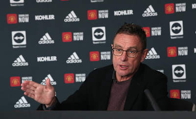 Interim Manager Ralf Rangnick of Manchester United speaks during a press conference at Carrington Training Ground on December 10, 2021 in Manchester, England.
