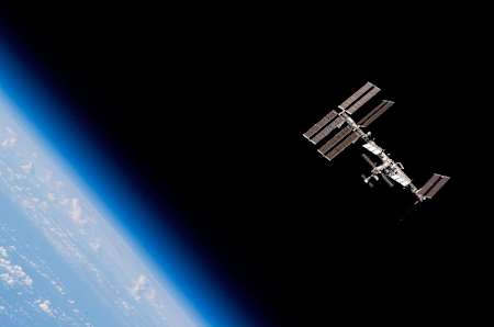 Flyaround view of the ISS taken from a Space Shuttle.