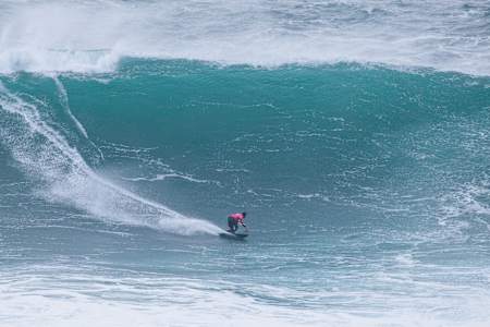 Clement Roseryo surfing at the Nazare Big Wave Challenge