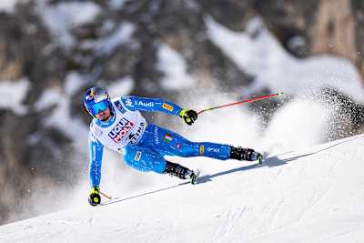 Ski racers always have trimmed boots.