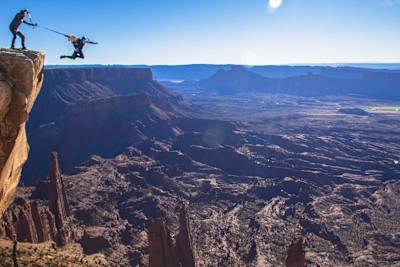 Miles Daisher jumps Andy Lewis pulls BASE rig