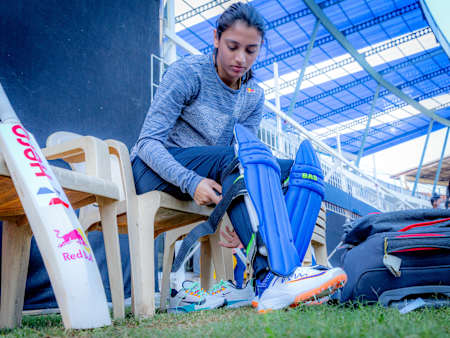 Indian opening batter Smriti Mandhana prepares for the Cricket Challenge.