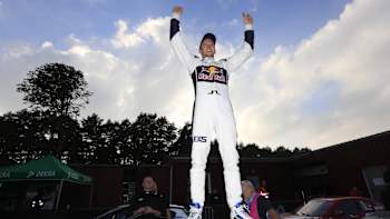 Mattias Ekström celebrates