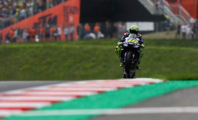 Valentino Rossi performs at the of MotoGP of Austria at the Red Bull Ring on August 12, 2018.