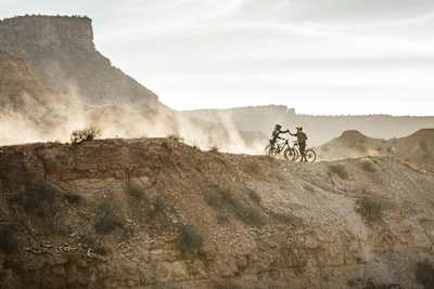 Tyler McCaul and Carson Storch congratulate one another at Red Bull Rampage.