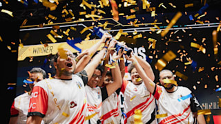 Anubis Gaming celebrate victory at the Red Bull Campus Clutch World Final in Madrid, Spain on July 18, 2021.
