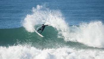 Jordy Smith performs a cutback at Jeffreys Bay in South Africa.