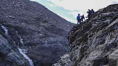 Adventurers and film crew in Greenland for Into Twin Galaxies.