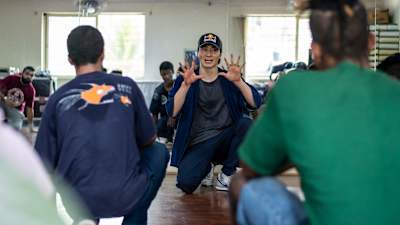 B-Boy Wing conducting a workshop in Bengaluru during Red Bull BC One Cypher India 2019.