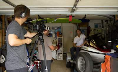 Big wave surfer Mike Parsons with the tools of his trade.