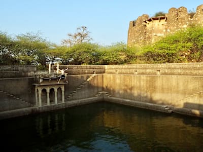 Amateur cliff diver Michael Henry jumps into Taragarh Fort, a stepwell in Bundi, Rajasthan.