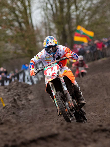 Jeffrey Herlings of Red Bull KTM Factory Racing competes during the FIM MXGP Motocross World Championship in Valkenswaard, Netherlands on March 8, 2020.