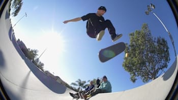 Paul Hart puts Carlsbad Skatepark through its paces during filming of Joey Brezinski's Official Skatepark Review