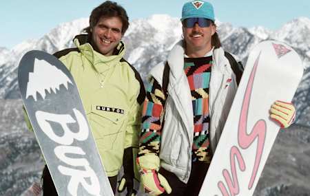 Tom Sims (right) and Jake Burton