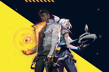 Artwork of the agents Phoenix and Jett from the video game Valorant.