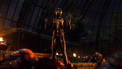 Screenshot aus Marvel's Spider-Man 2 zeigt Peter Parker im schwarzen Symbionten-Anzug.