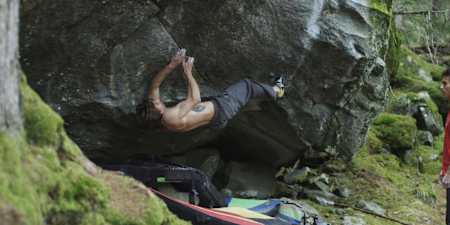 Scene from the climbing film ?The Network? shows Daniel Woods from the USA bouldering in Magic Wood of Switzerland.