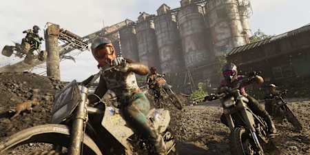 A screenshot from GTA 6 shows a motocross race featuring dirt bikes and quads.