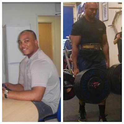 Julian before and after he took up powerlifting five years ago