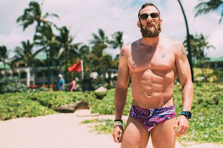 Iron Cowboy James Lawrence poses in Speedos.