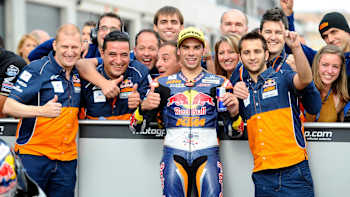 Miguel Oliveira with his team after the Grand Prix of Aragon.