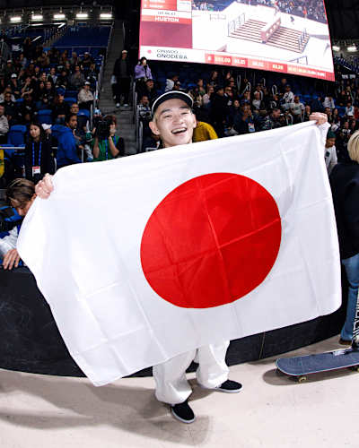 2023 Street World Champion Sora Shirai celebrates in Tokyo.