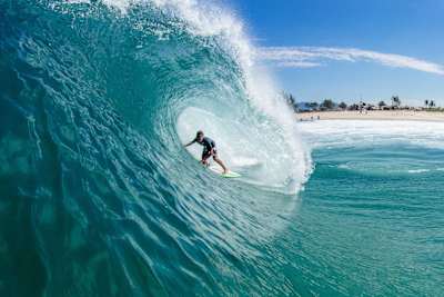 Surfer Joao Chianca rides the tube at Barrinha, in Saquarema, Brazil.