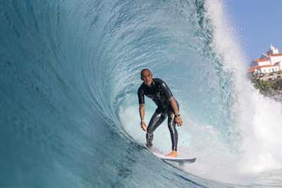 Local surfer Raoni Monteiro rides the tube at home in Saquarema, Brazil