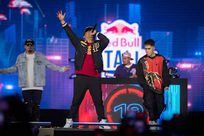 Aczino and Gazzir perform during the Red Bull Batalla International Final in Mexico City, Mexico.