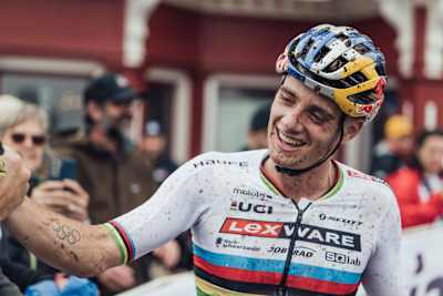 Martin Vidaurre after the finish of the men's U23 race at the 2022 men's XCO World Cup finals  in Snowshoe, USA.