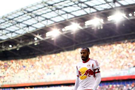 Thierry Henry of New York Red Bulls looks on against the New England Revolution during the Eastern Conference Final - Leg 1 at Red Bull Arena on November 23, 2014 in Harrison, New Jersey.