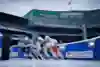 Derek Wedge has a warmup run down the track at the third Red Bull Crashed Ice stop of the 2018/19 season in Boston, USA.