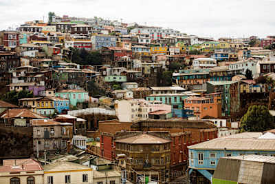 The colourful, winding hillside streets of Valparaíso in Chile.