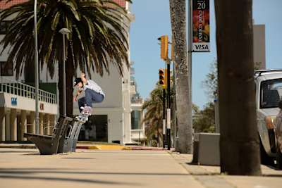 Carlos Iqui uses that incredible pop to lock a Switch Frontside Crooked Grind on the back of a bench in Punta del Este in Uruguay.
