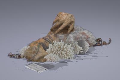 Illustration by Santa France featuring coral and an arm from a statue.