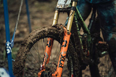 Mud stuck to tyres at Snowshoe 2022.