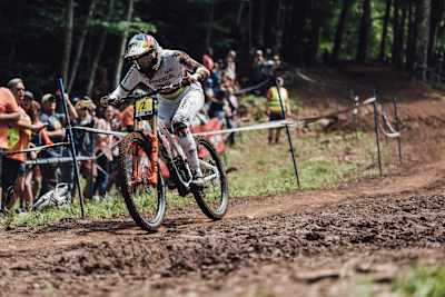Myriam Nicole riding at Snowshoe 2022.