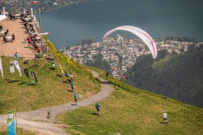 Maxime Pinot performing during the Red Bull X-Alps 2021 at Zell am See, Austria, on June 29, 2021.